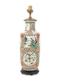 A Chinese Famille Verte Porcelain Rouleau Vase