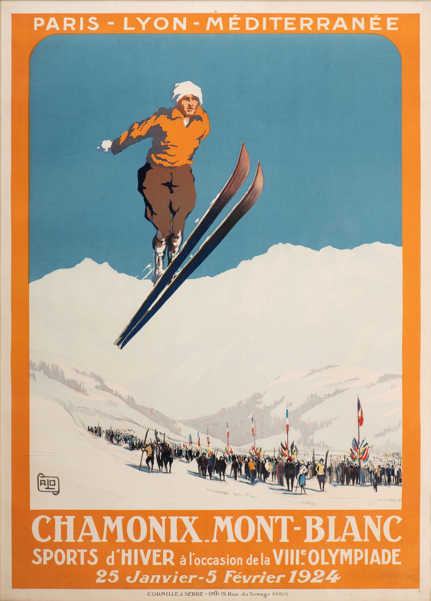 [TRAVEL - WINTER OLYMPICS]. ALO (HALLO, Charles), artist. Chamonix Mont-Blanc / Sports d'Hiver à l'occasion de la VIIIe Olympiade / 25 Janvier-5 Fevrier 1924 . Paris: Cornille & Serre, 1924.
