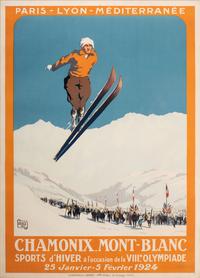 [TRAVEL - WINTER OLYMPICS]. ALO (HALLO, Charles), artist. Chamonix Mont-Blanc / Sports d'Hiver à l'occasion de la VIIIe Olympiade / 25 Janvier-5 Fevrier 1924 . Paris: Cornille & Serre, 1924.
