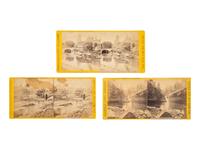 [CIVIL WAR]. 11 stereoviews featuring waterways, gun boats, and pontoon bridges.