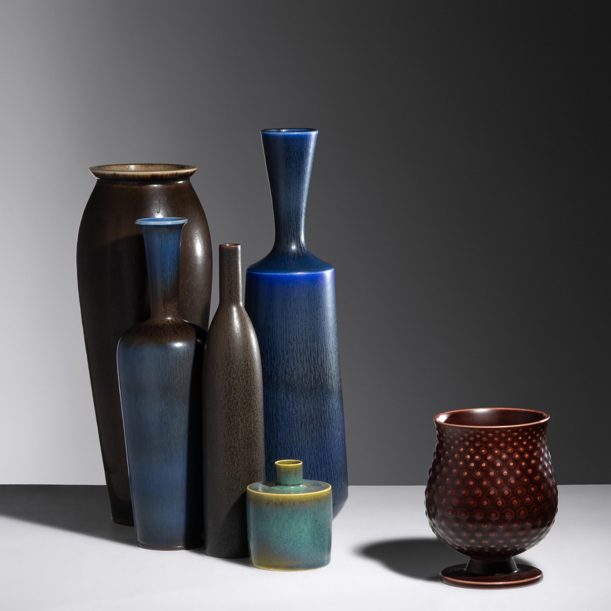 Collection of Six Vases Gustavsberg, Sweden Rorstrand, Sweden Royal Copenhagen, Denmark