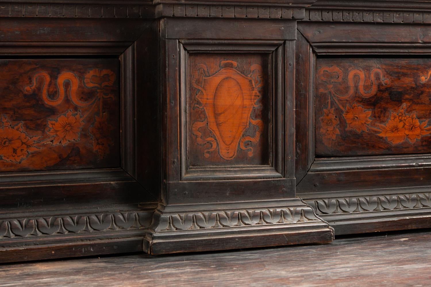 An Italian Baroque Walnut and Marquetry Cabinet
