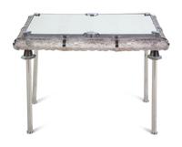 An Art Deco Style Frosted Glass, Mirror and Chrome Side Table