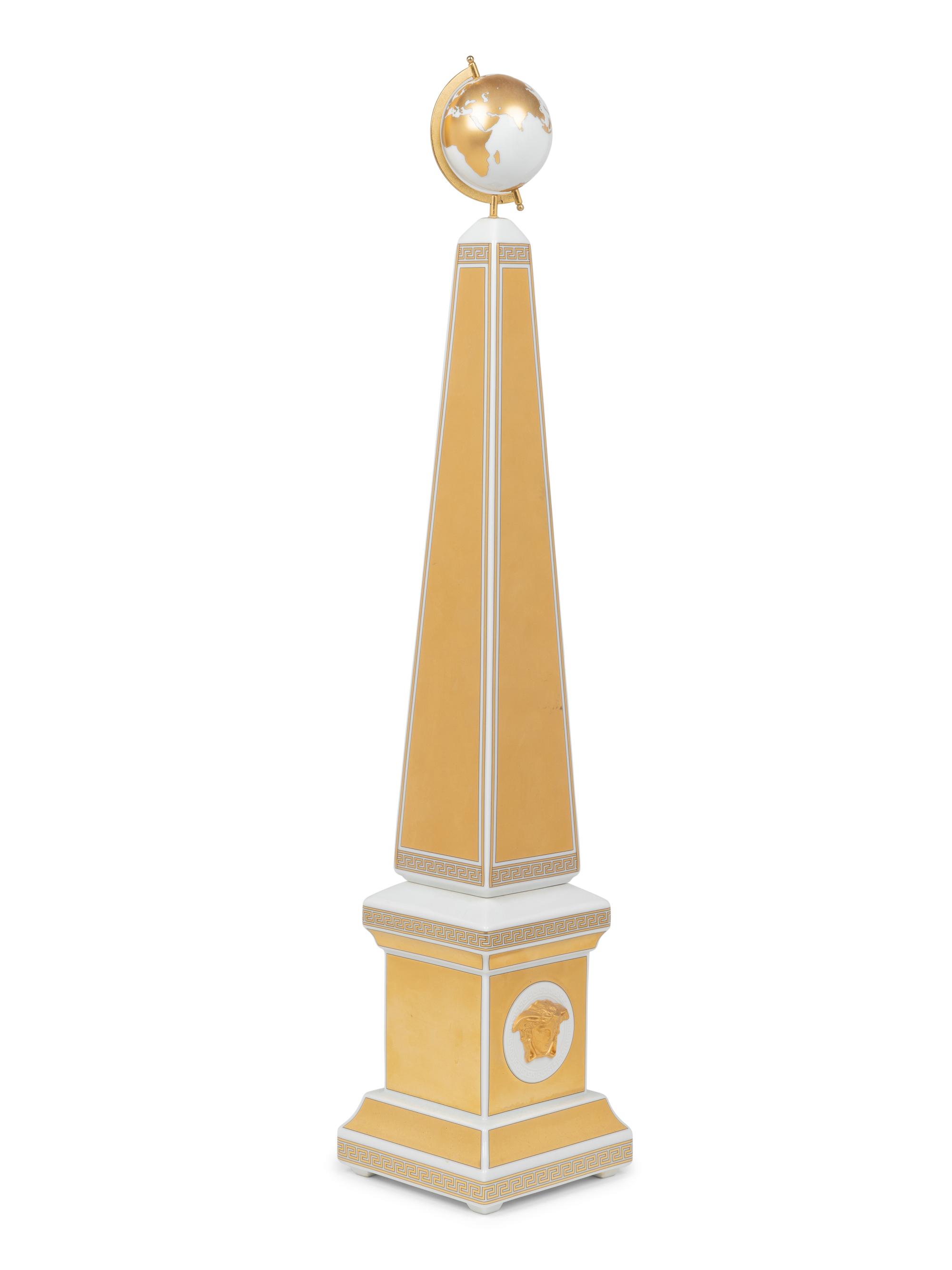 A Versace Carpe Diem Clock-Inset Porcelain Obelisk