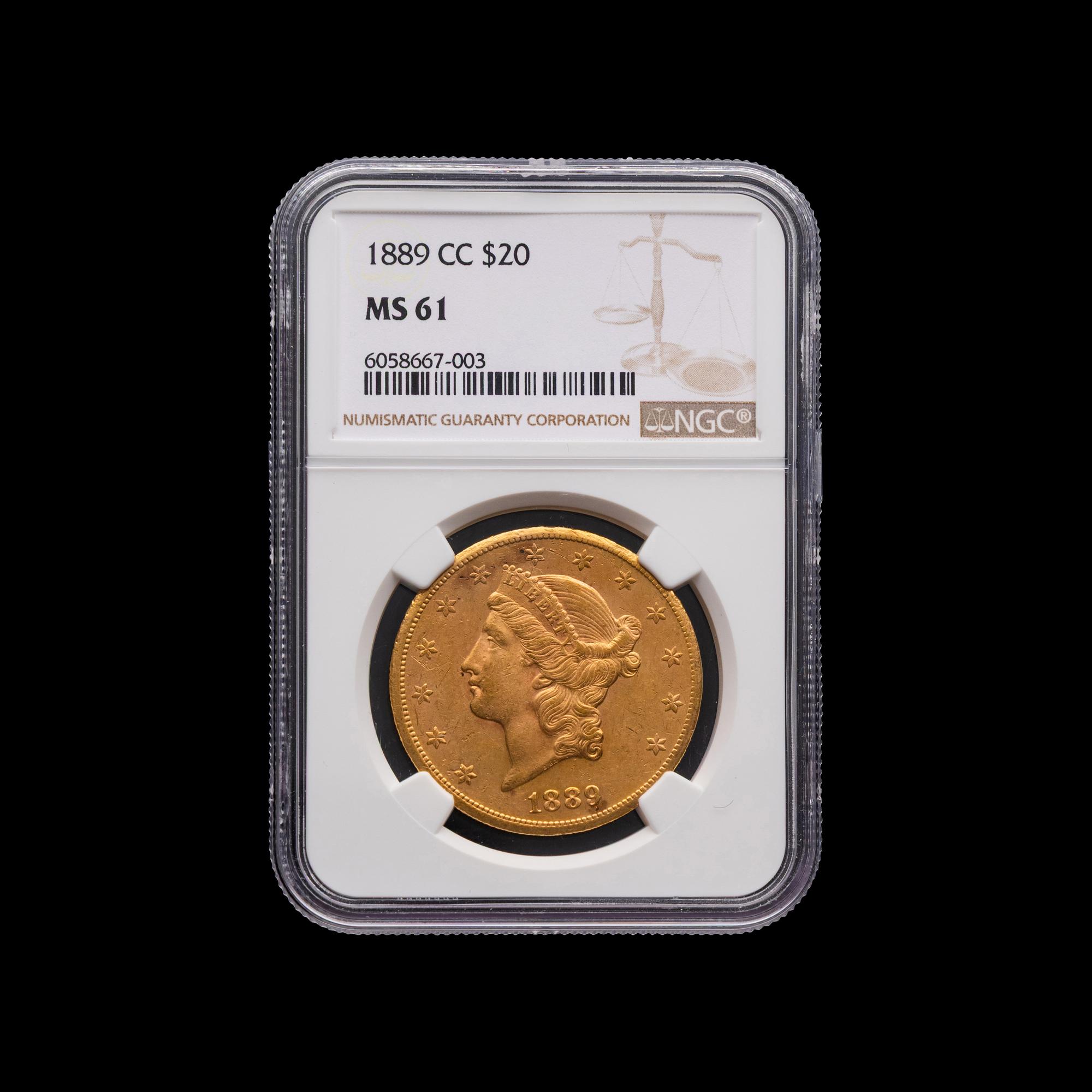 An 1889-CC Liberty Head $20 Gold Coin [NGC MS61]