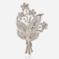 A Platinum and Diamond Flower Bouquet Brooch
