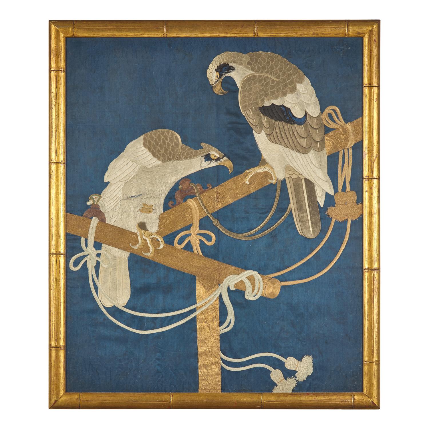 A Japanese "Hawks" Embroidery, Meiji Period