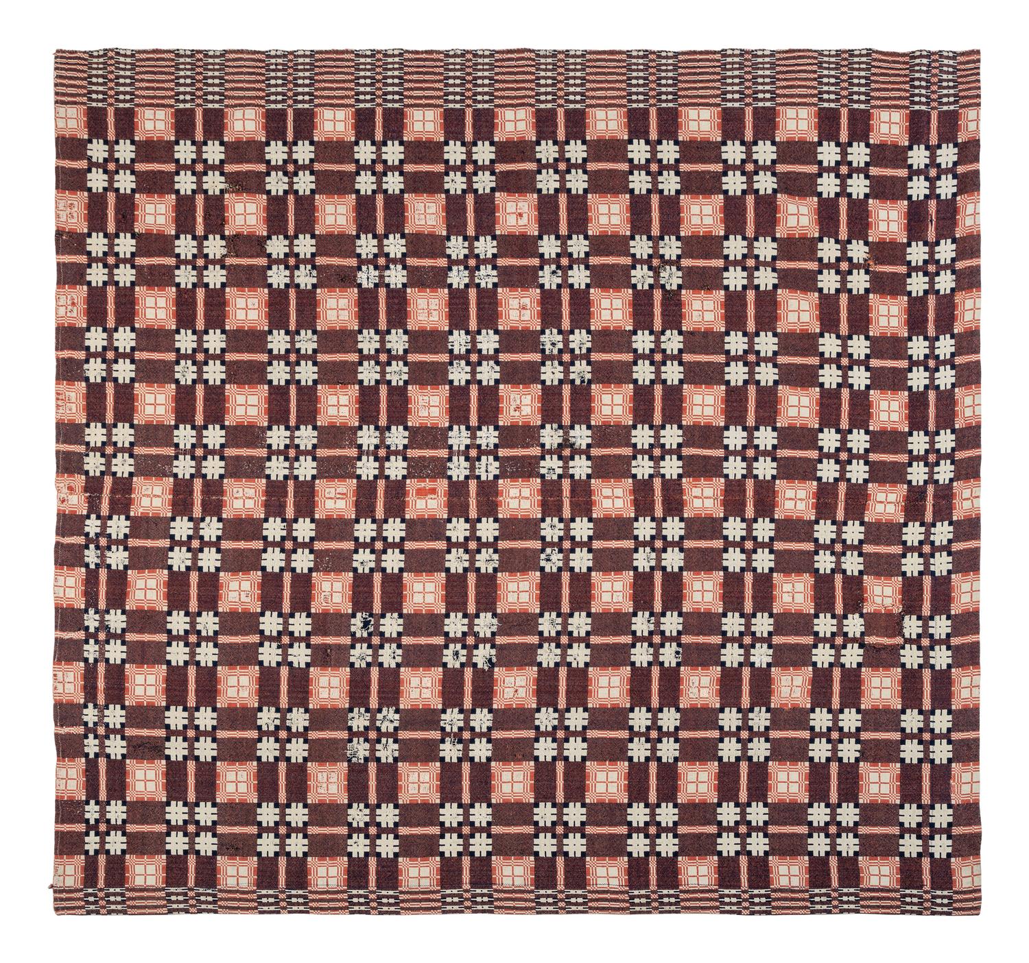 Two Jacquard Woven Wool and Cotton Coverlets