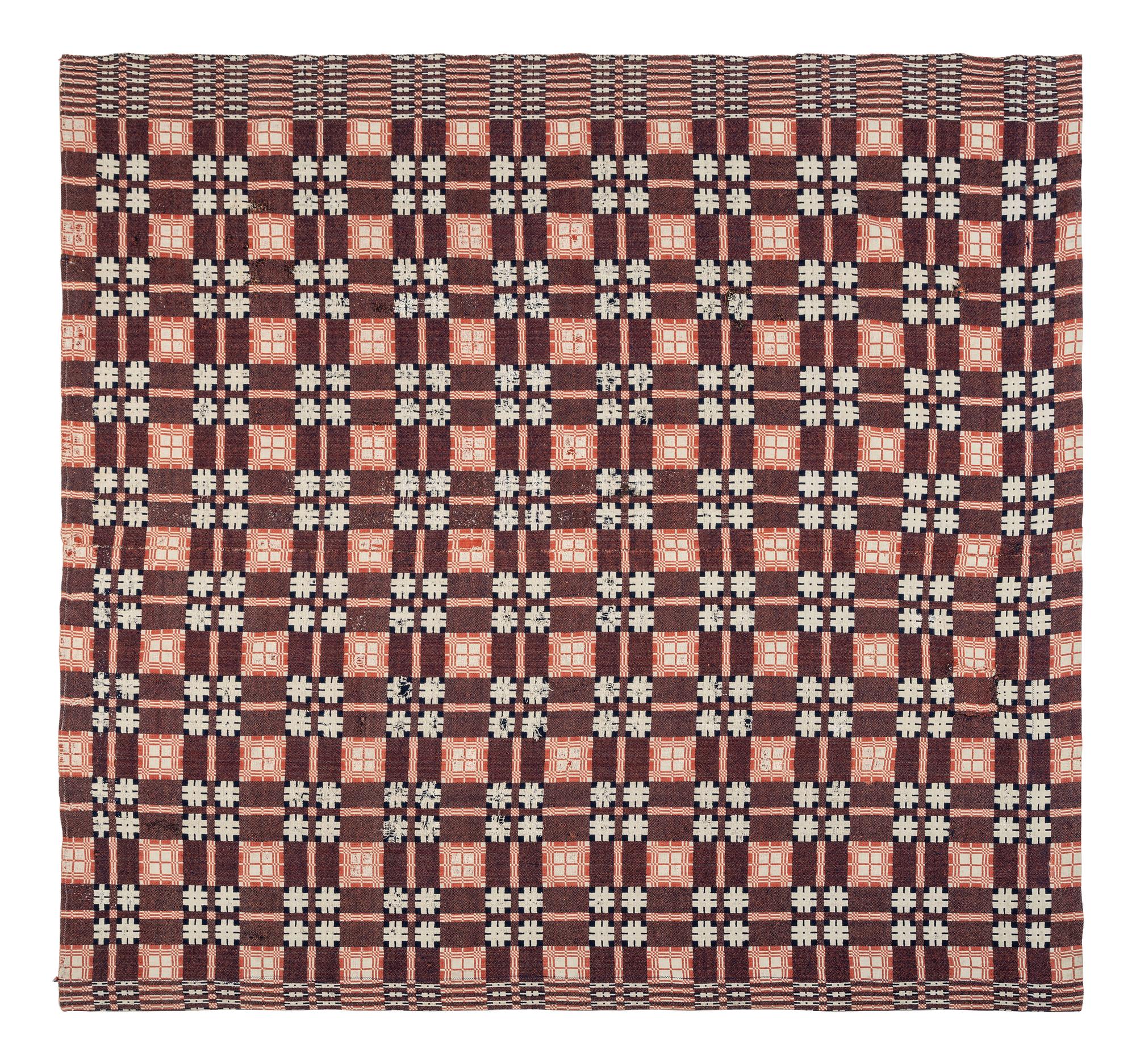 Two Jacquard Woven Wool and Cotton Coverlets