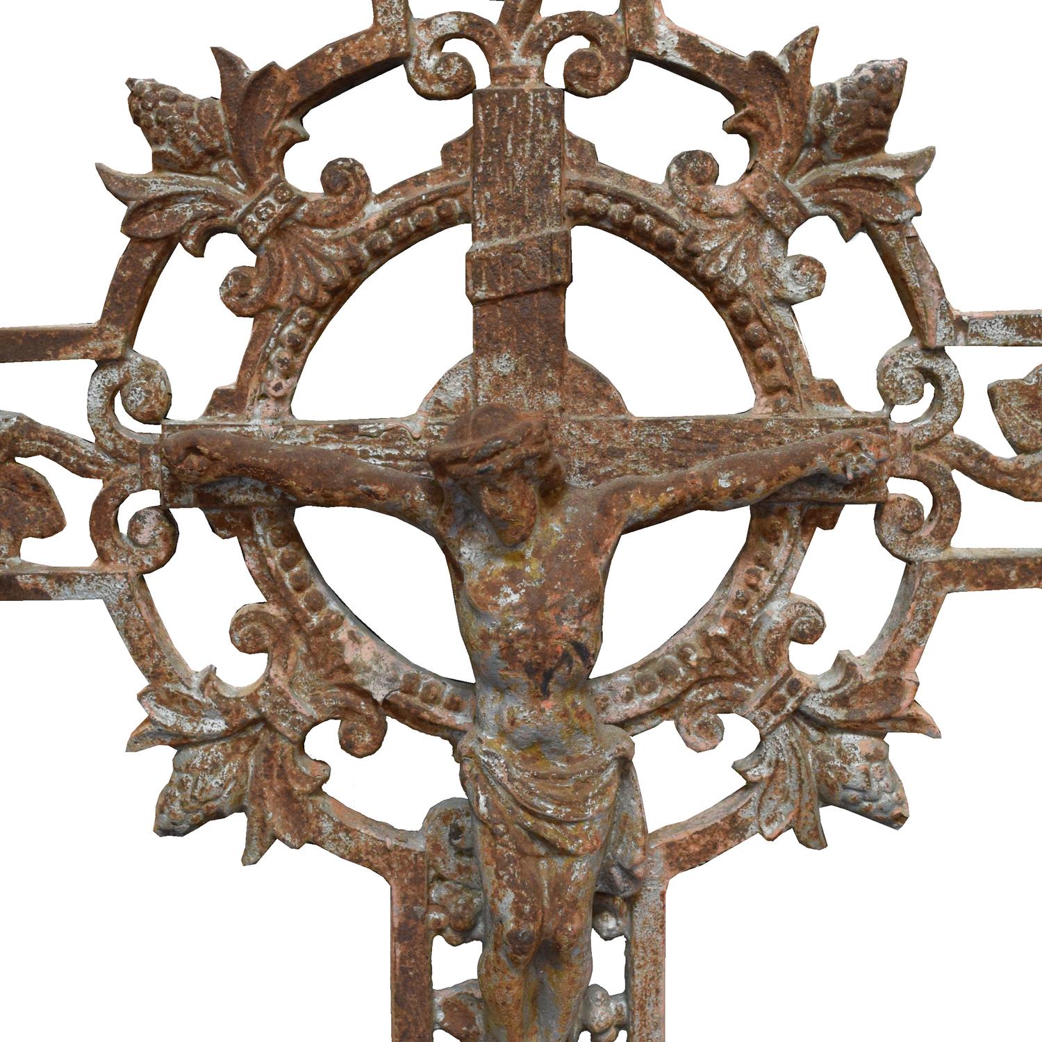 A Cast Iron Crucifix 27" W — France, 20th Century