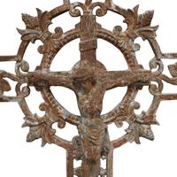 A Cast Iron Crucifix 27" W — France, 20th Century