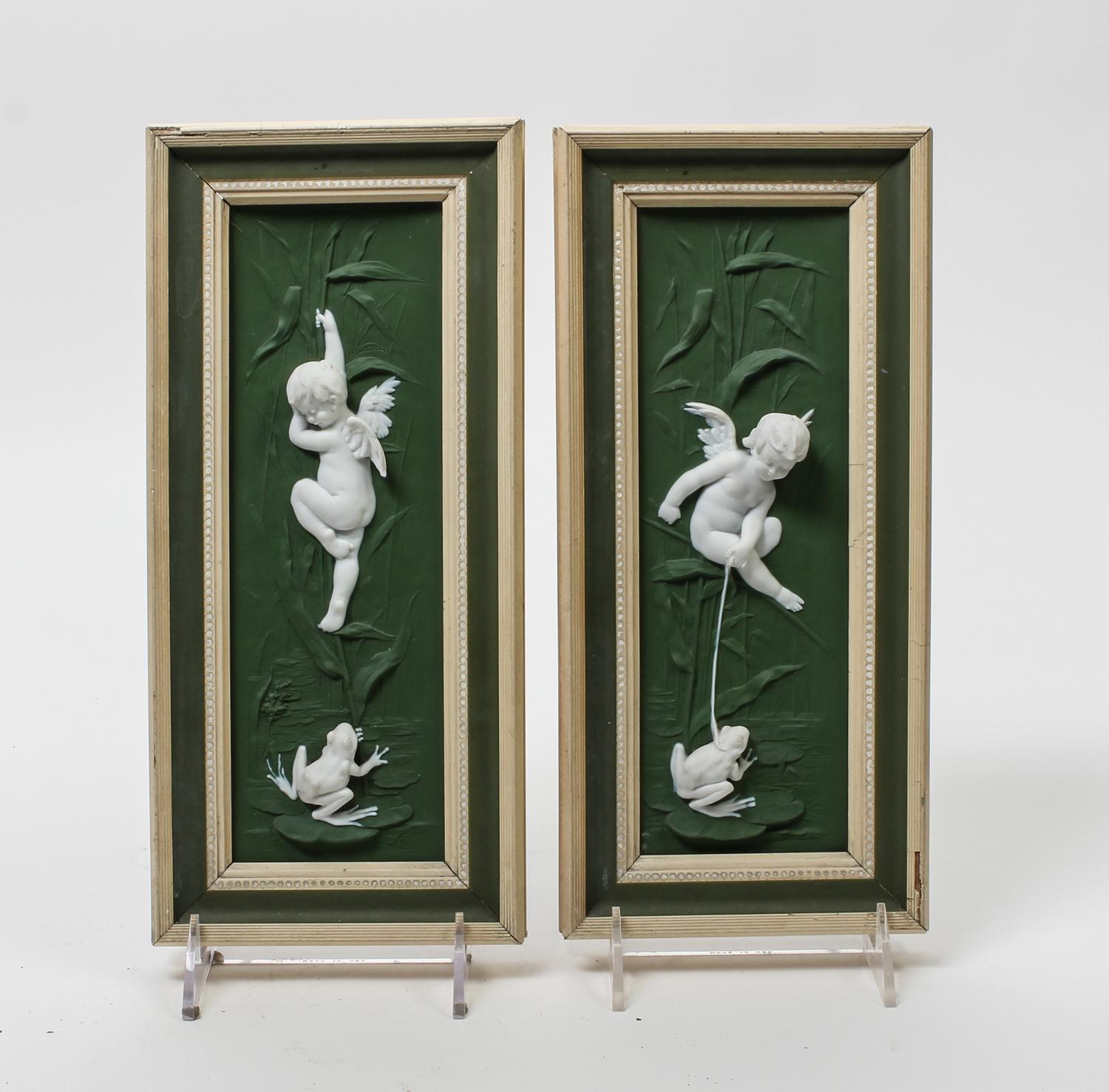 A Pair of English Bisque Porcelain Plaques Height 12 x width 5 inches.