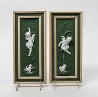 A Pair of English Bisque Porcelain Plaques Height 12 x width 5 inches.