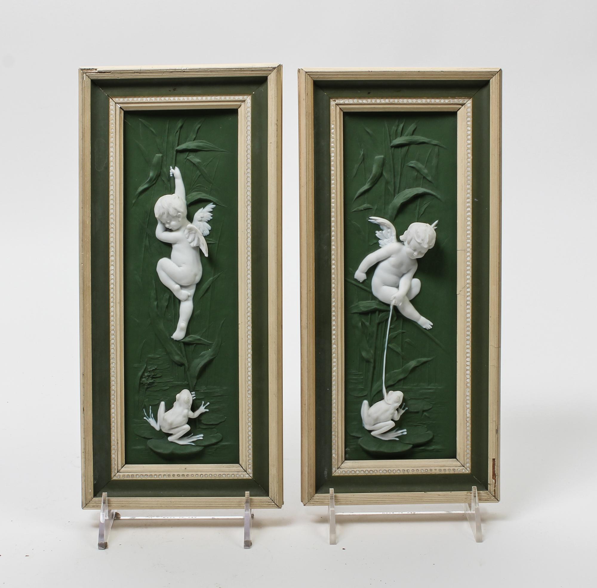 A Pair of English Bisque Porcelain Plaques Height 12 x width 5 inches.