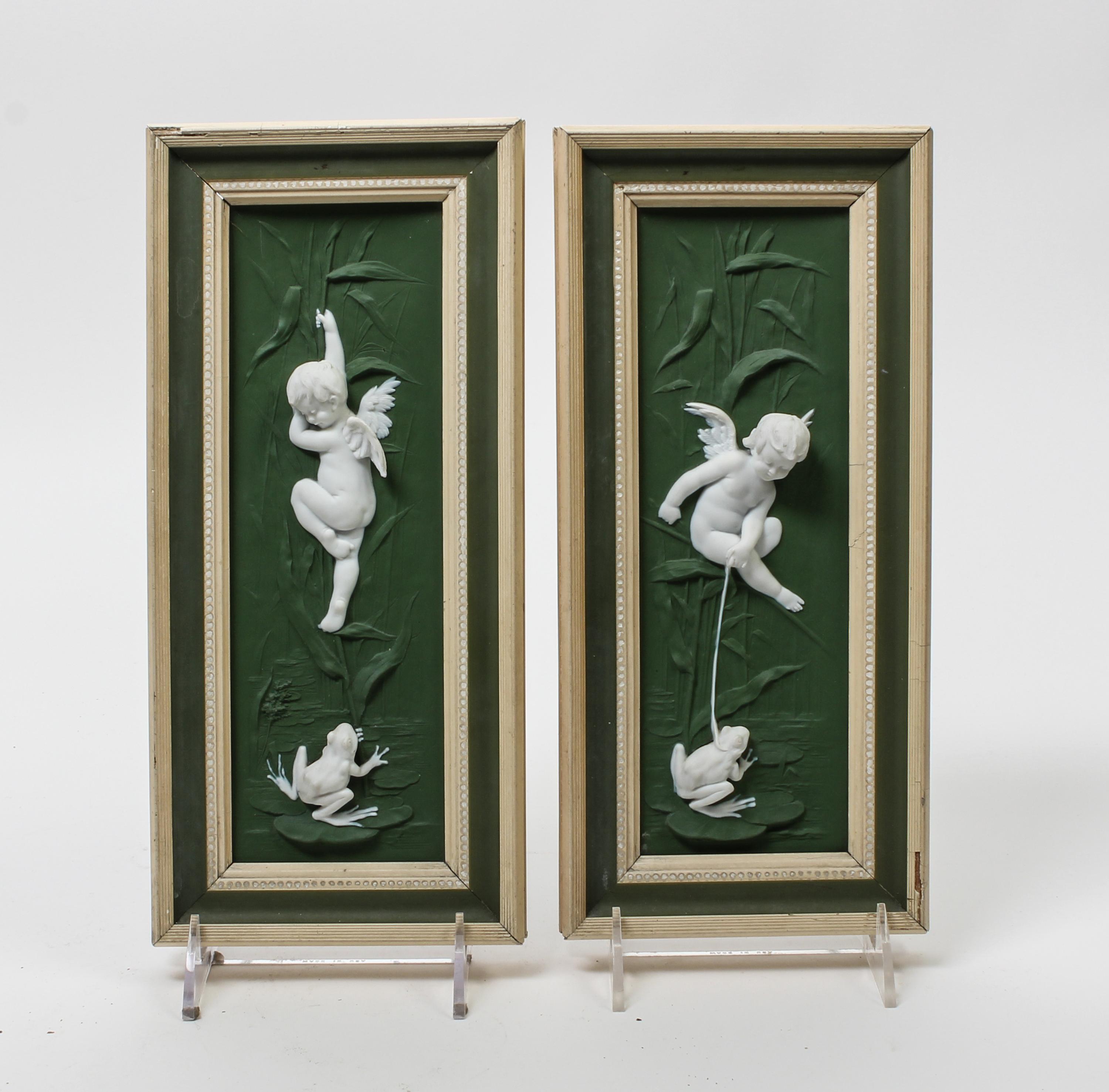 A Pair of English Bisque Porcelain Plaques Height 12 x width 5 inches.