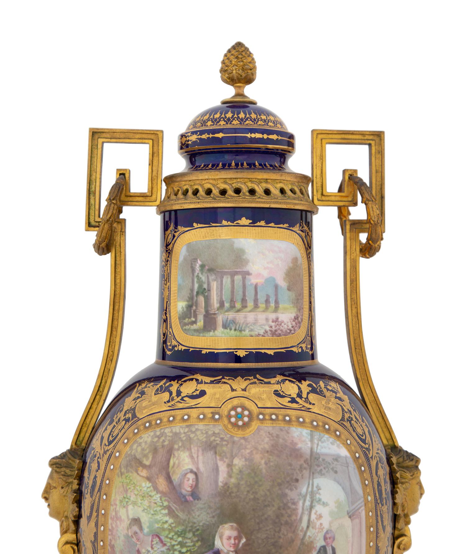 A Gilt Bronze Mounted Sèvres Style Porcelain Vase and Cover