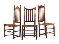 Three William and Mary Bannister-Back Rush-Seat Side Chairs