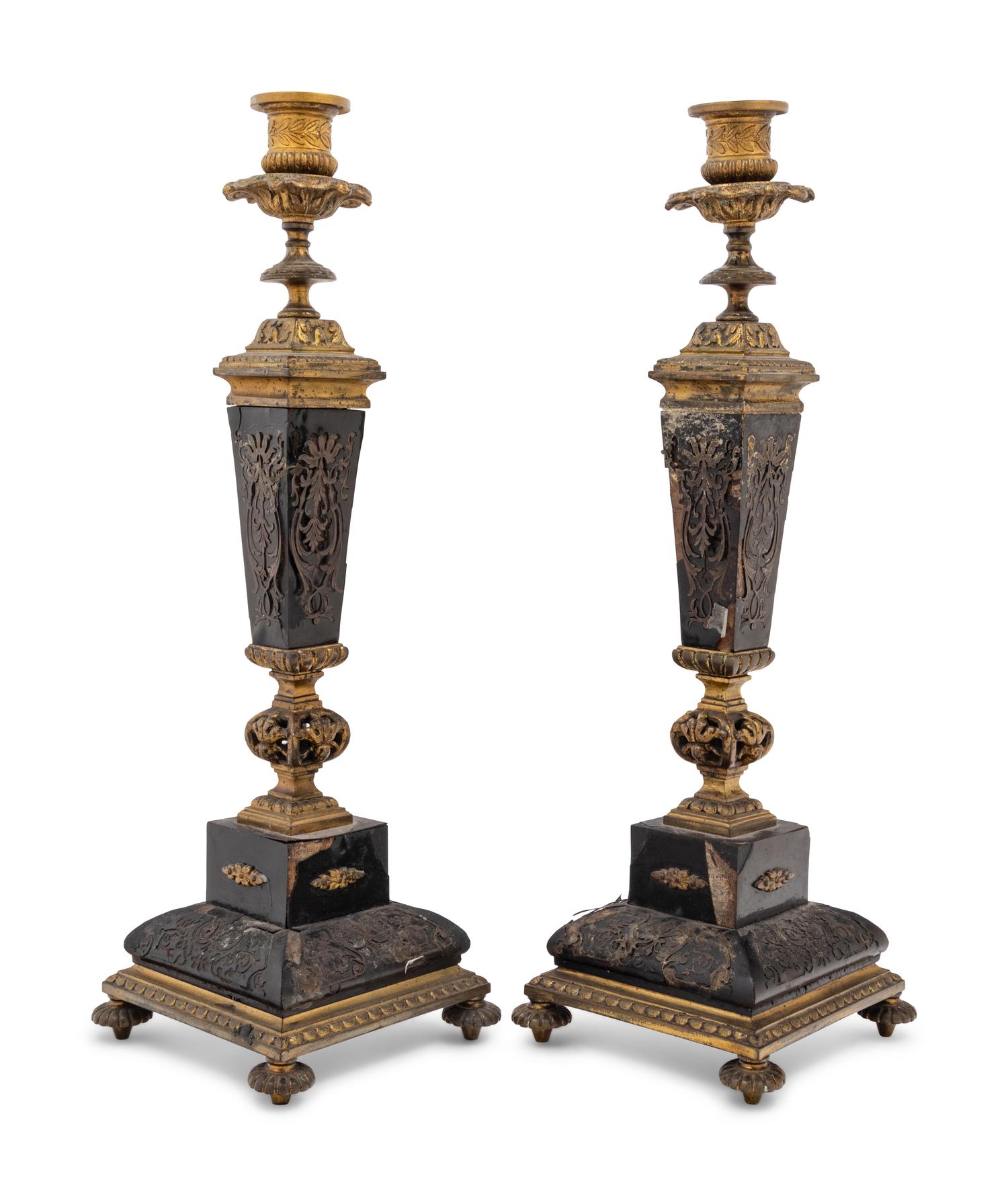 A Pair of Napoleon III Boulle Marquetry Candlesticks