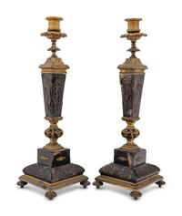 A Pair of Napoleon III Boulle Marquetry Candlesticks