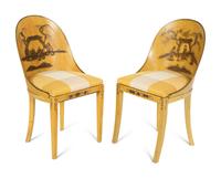 A Pair of Continental Yellow-Painted and Japanned Side Chairs