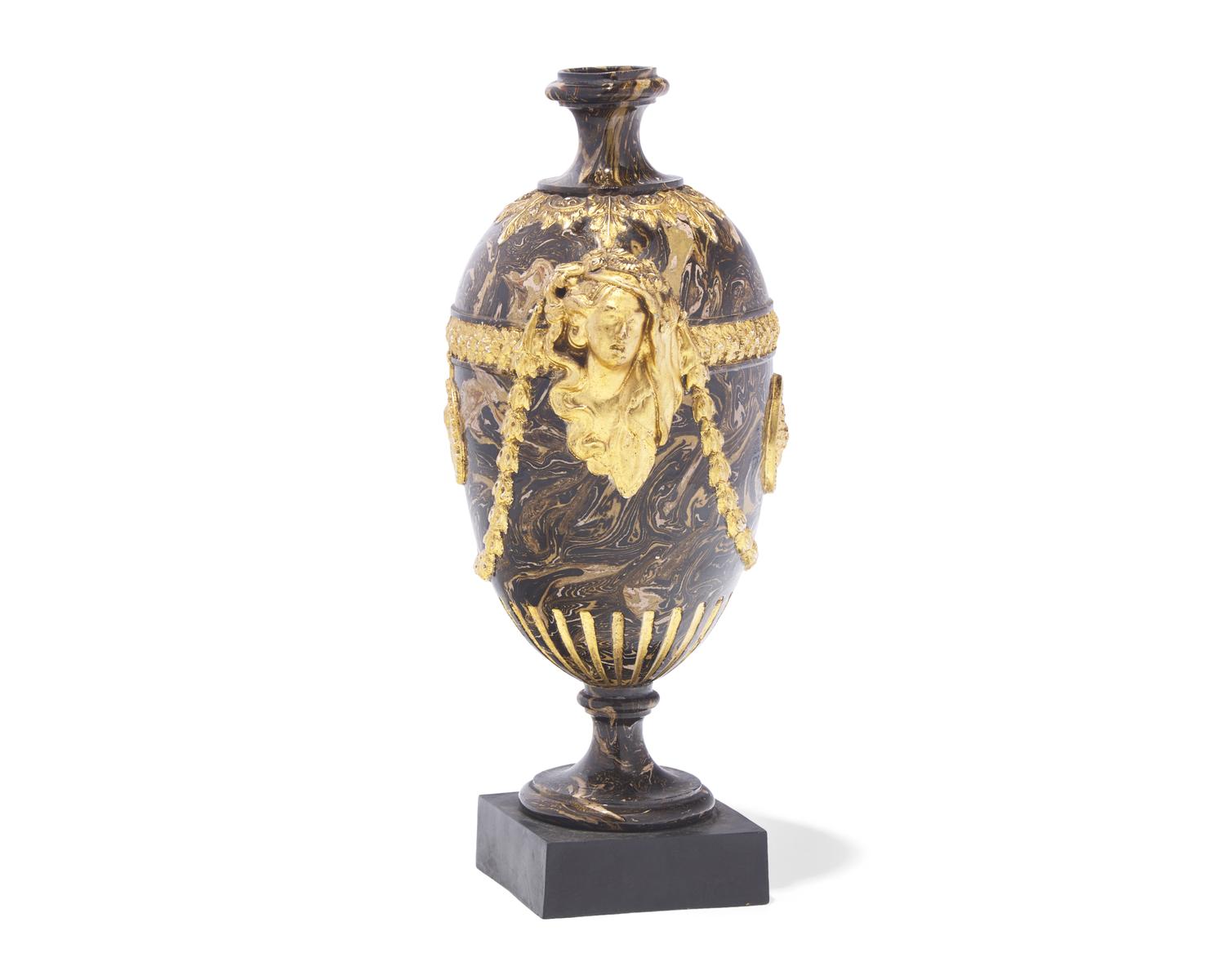 A James Neale and Co. Gilt Decorated Agateware Urn