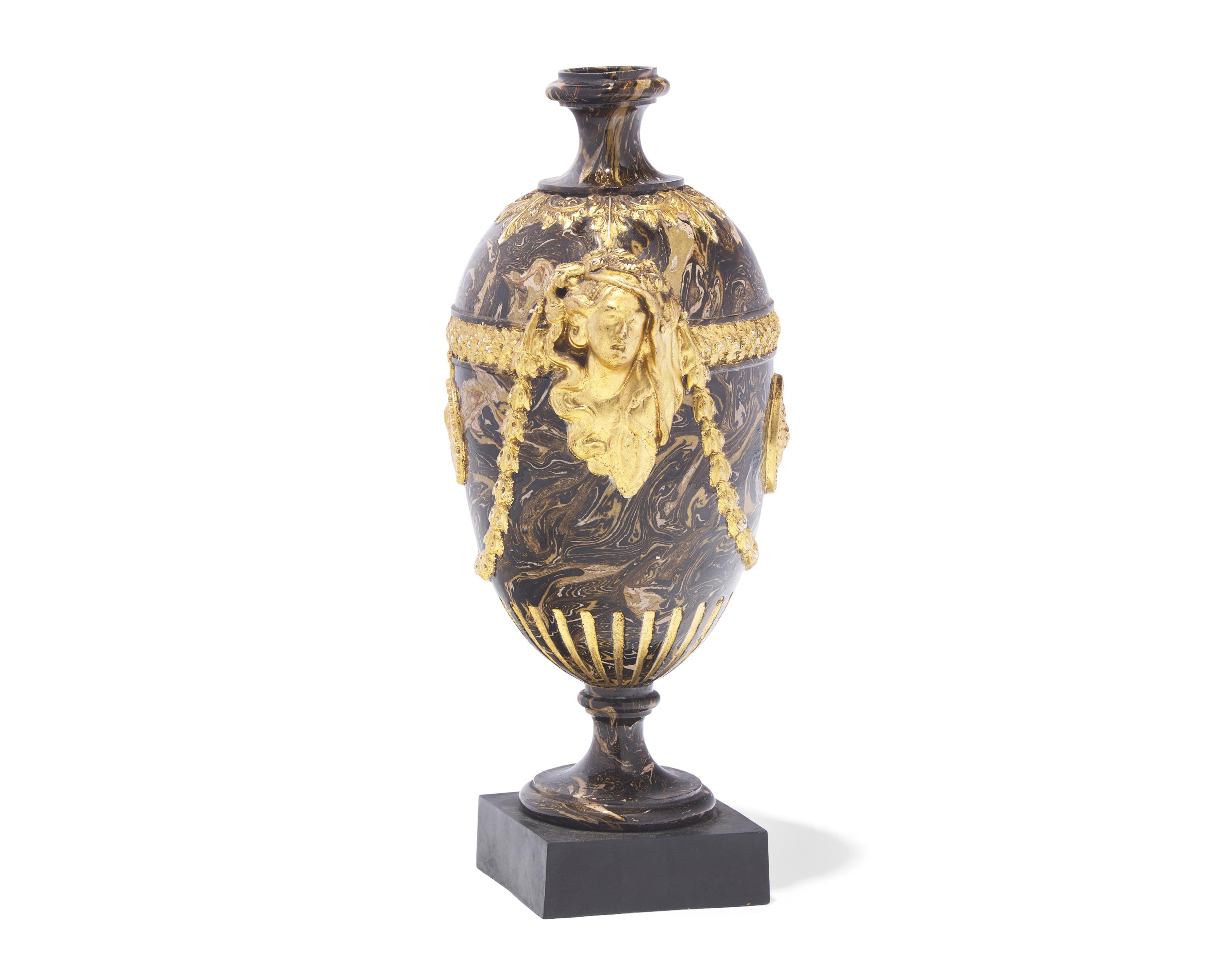 A James Neale and Co. Gilt Decorated Agateware Urn