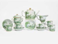 A rare group of Chinese Export porcelain Green "Quaker Farmer" tea and coffee wares 1800-1810