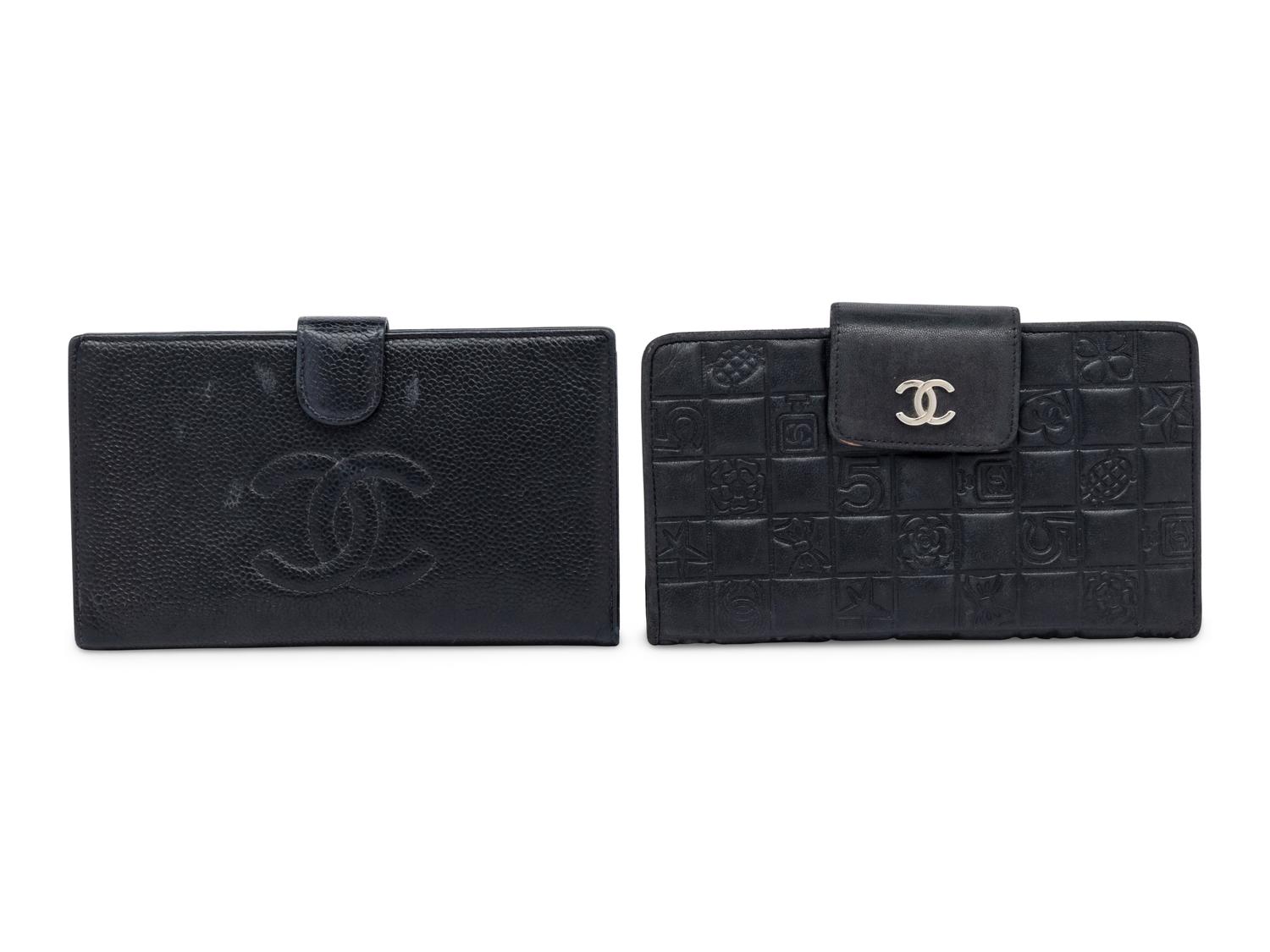 Chanel, Two Black Leather Wallets