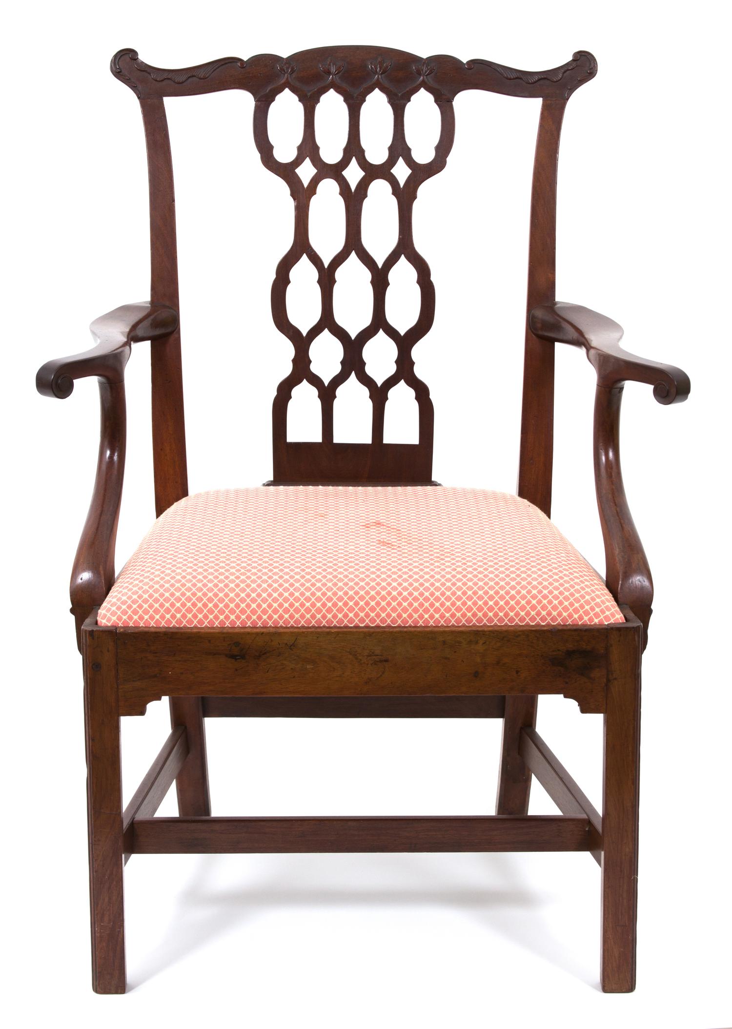 A Chippendale Style Mahogany Open Armchair Height 39 inches. — 20TH CENTURY