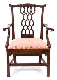 A Chippendale Style Mahogany Open Armchair Height 39 inches. — 20TH CENTURY