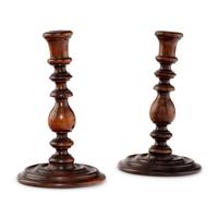 A Pair of English Yew Wood Candlesticks
