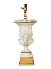 A Neoclassic Style Bisque Porcelain Urn Mounted as a Lamp