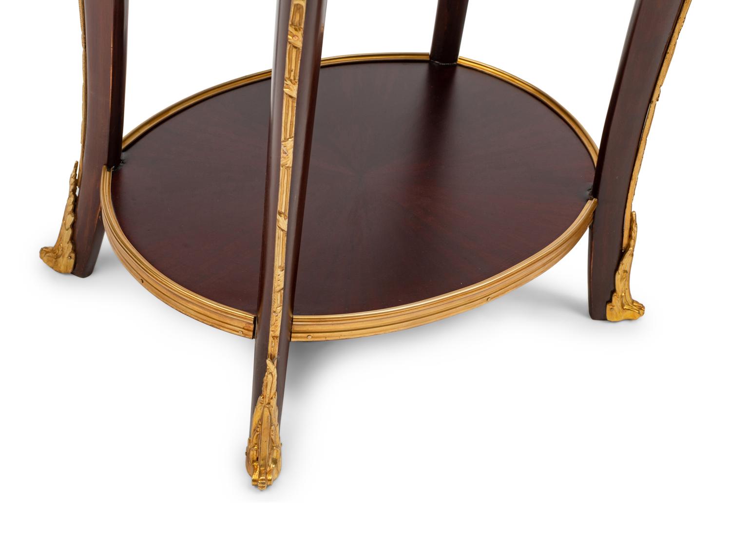 A Pair of Louis XV Style Gilt Bronze Mounted Marble-Top Side Tables
