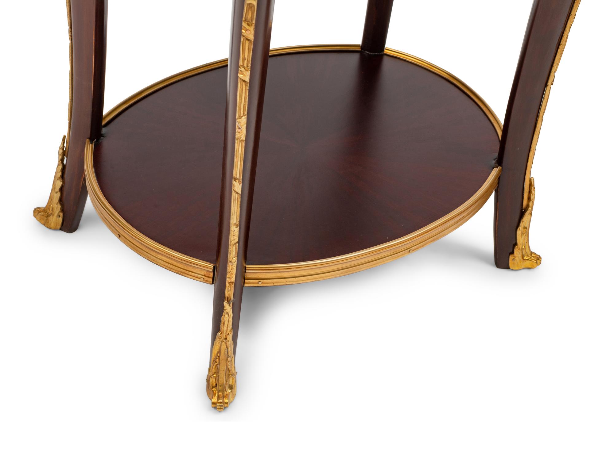 A Pair of Louis XV Style Gilt Bronze Mounted Marble-Top Side Tables