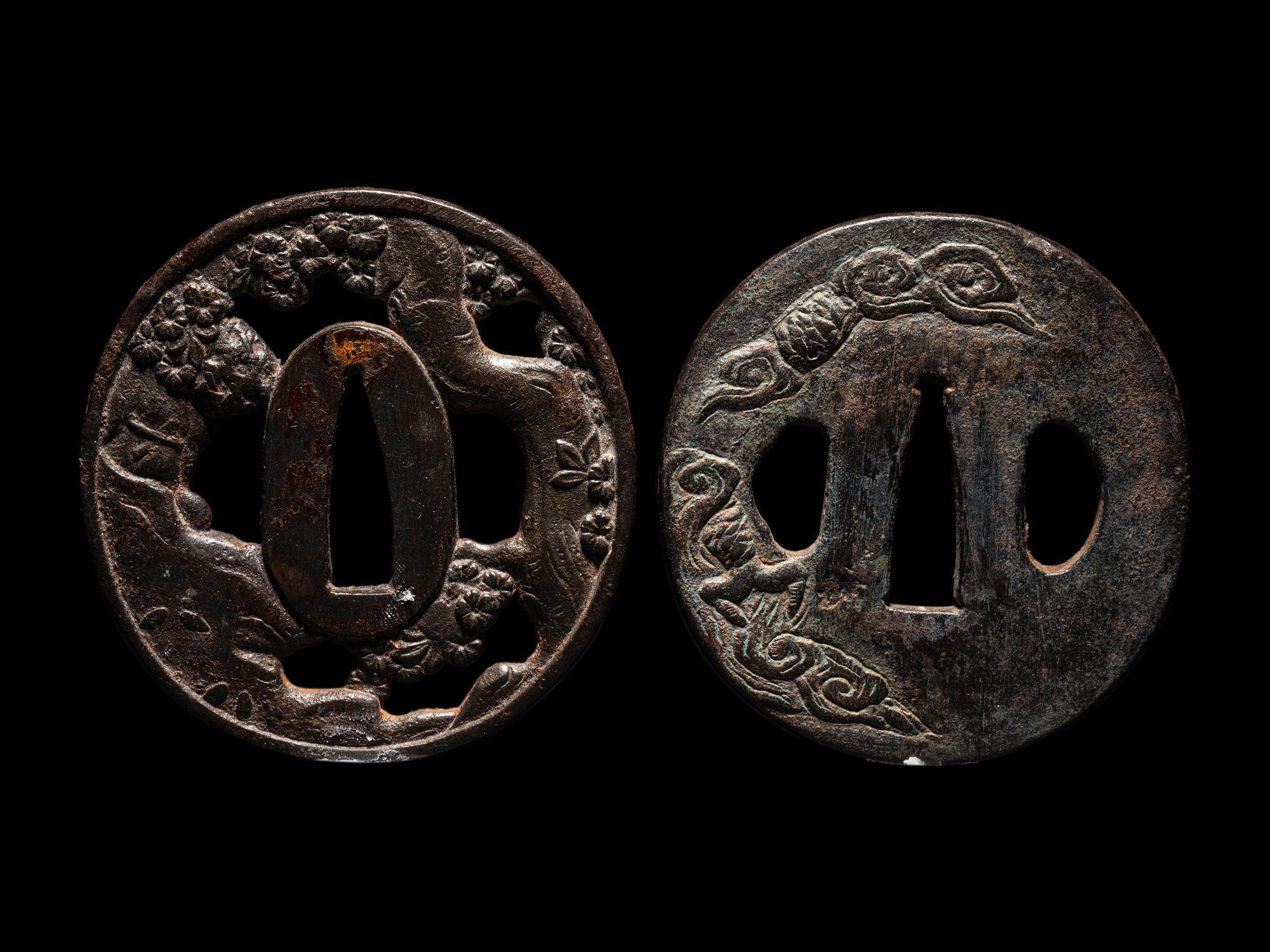 Two Japanese Cast Iron Tsuba