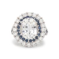 Near Colorless Sapphire, Diamond, and Sapphire Ring