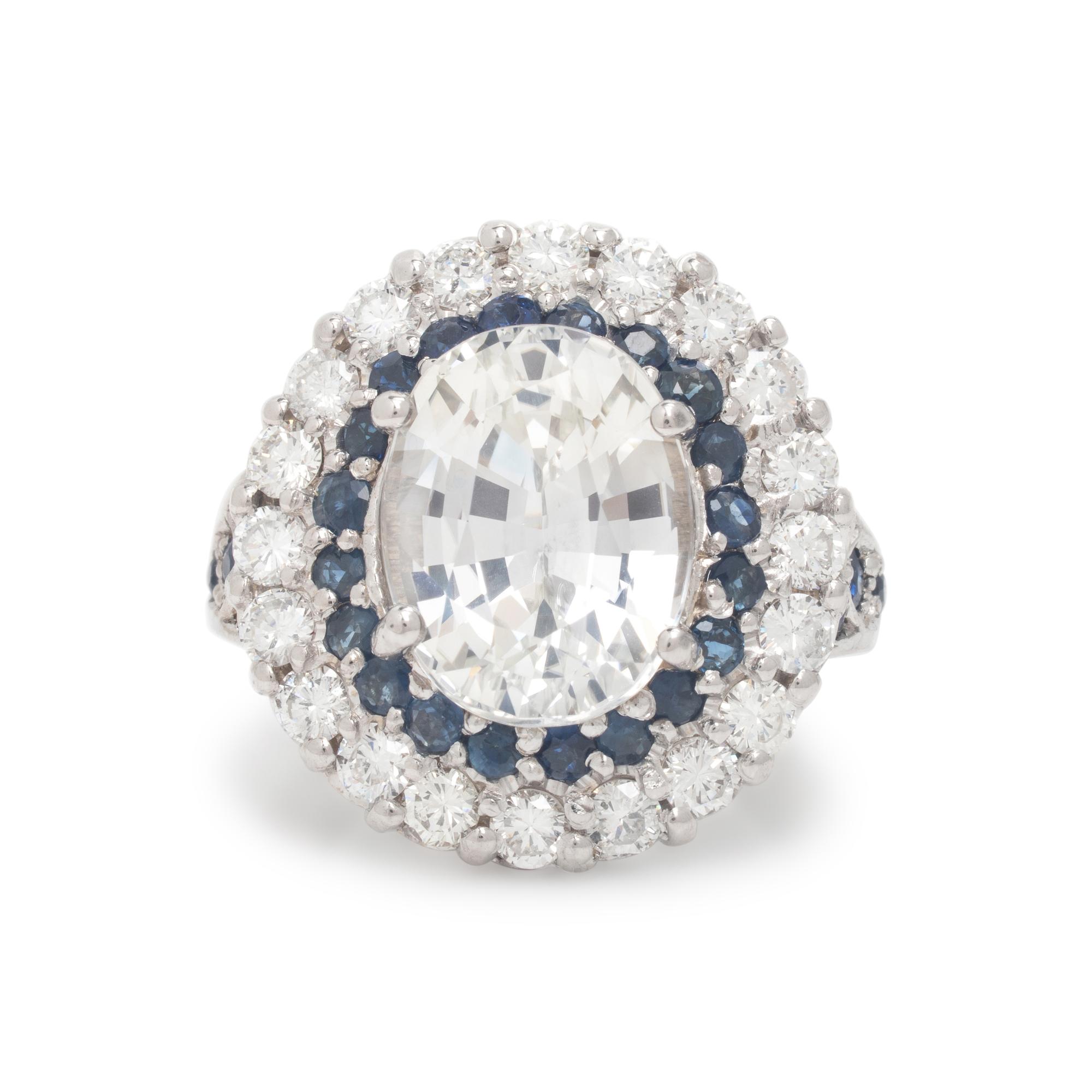 Near Colorless Sapphire, Diamond, and Sapphire Ring