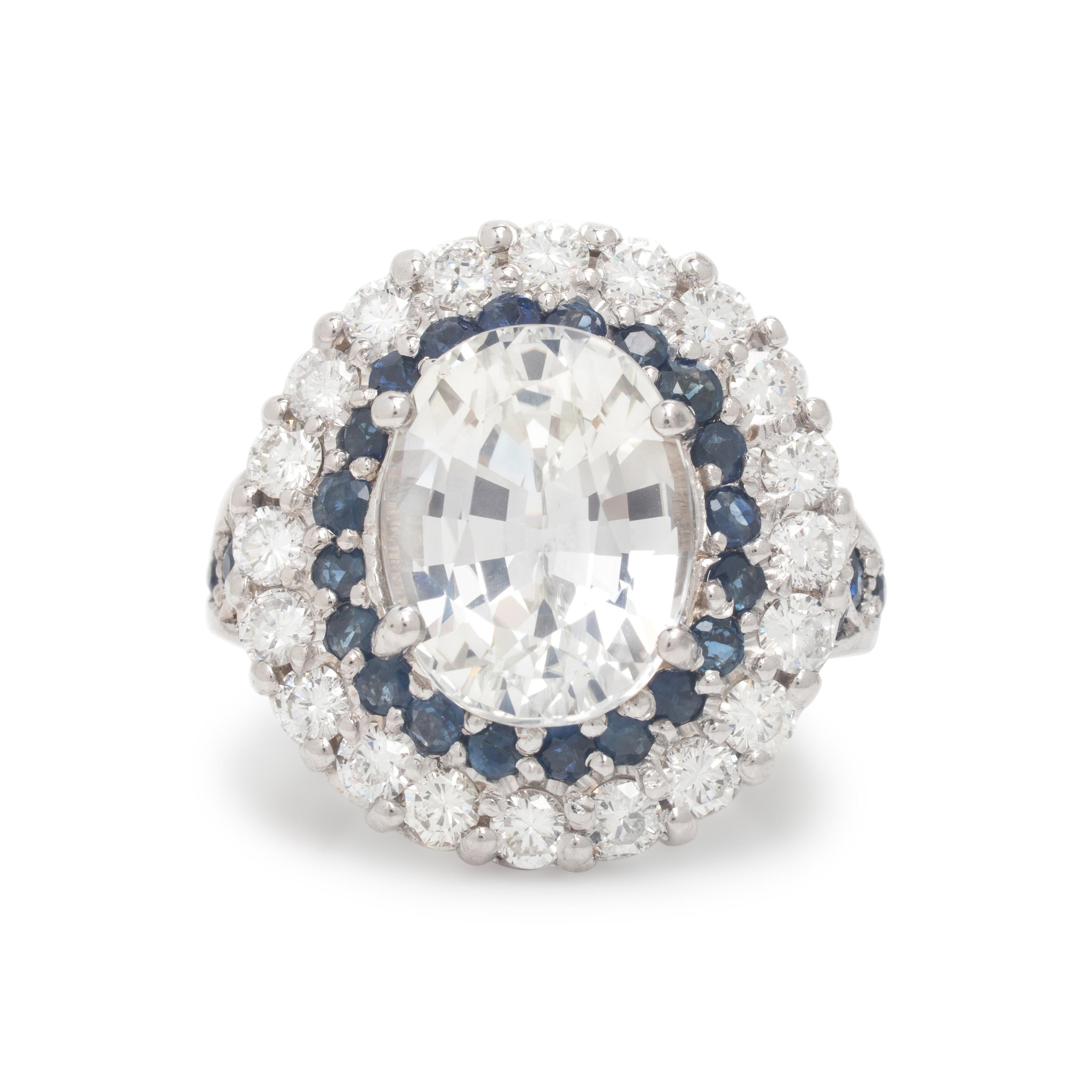 Near Colorless Sapphire, Diamond, and Sapphire Ring
