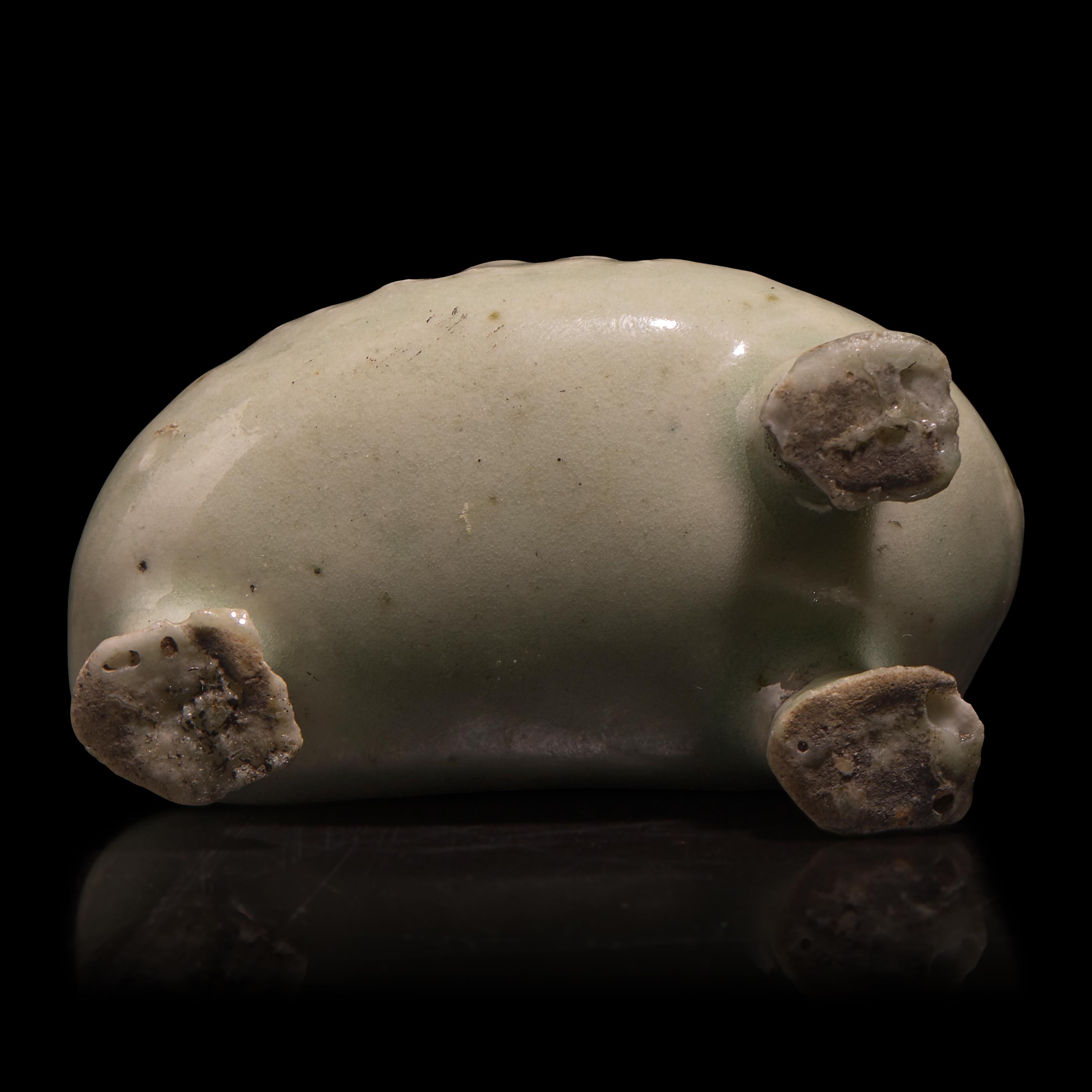A Chinese Pale Blue Glazed Three-Legged Toad, Yuan/Ming Dynasty or Earlier — 元明或更早 青釉金蟾