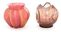 Two Continental Crackle Glass Vases Height of taller 4 inches.