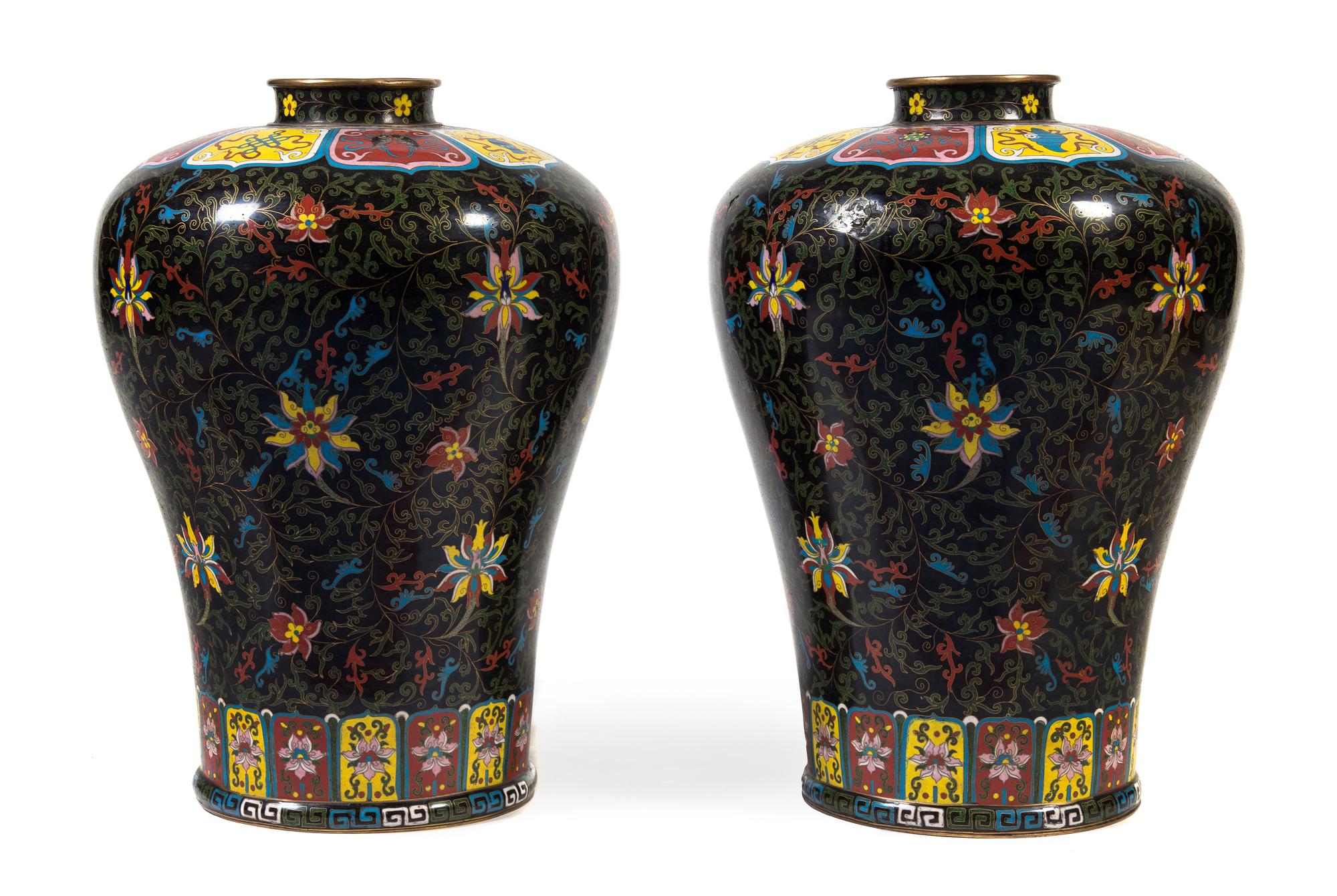 A Pair of Chinese Cloisonne Vases Height 19 1/2 inches. — 20TH CENTURY