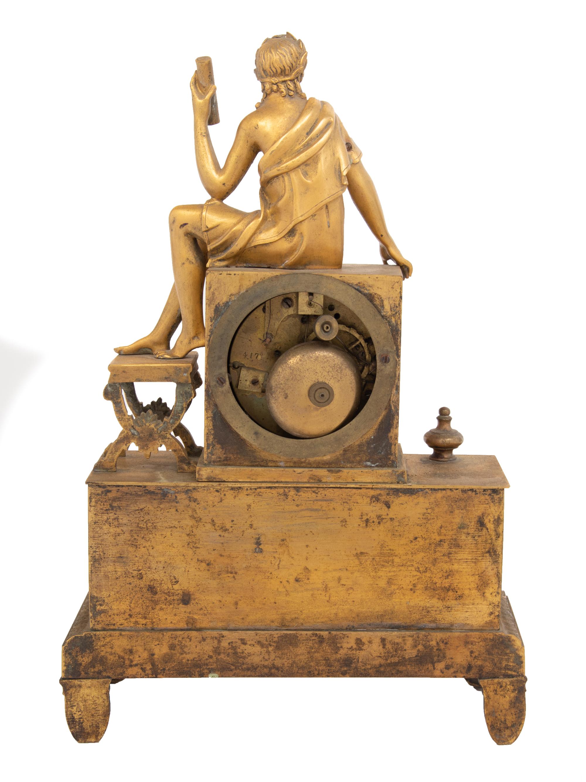 An Empire Style Gilt Bronze Figural Mantel Clock