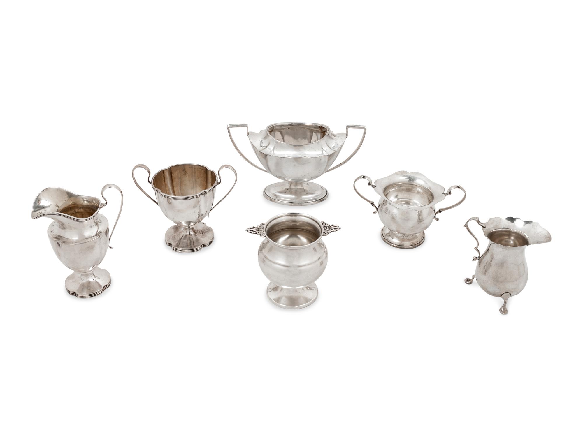 A Group of American Silver Creamers and Sugar Dishes
