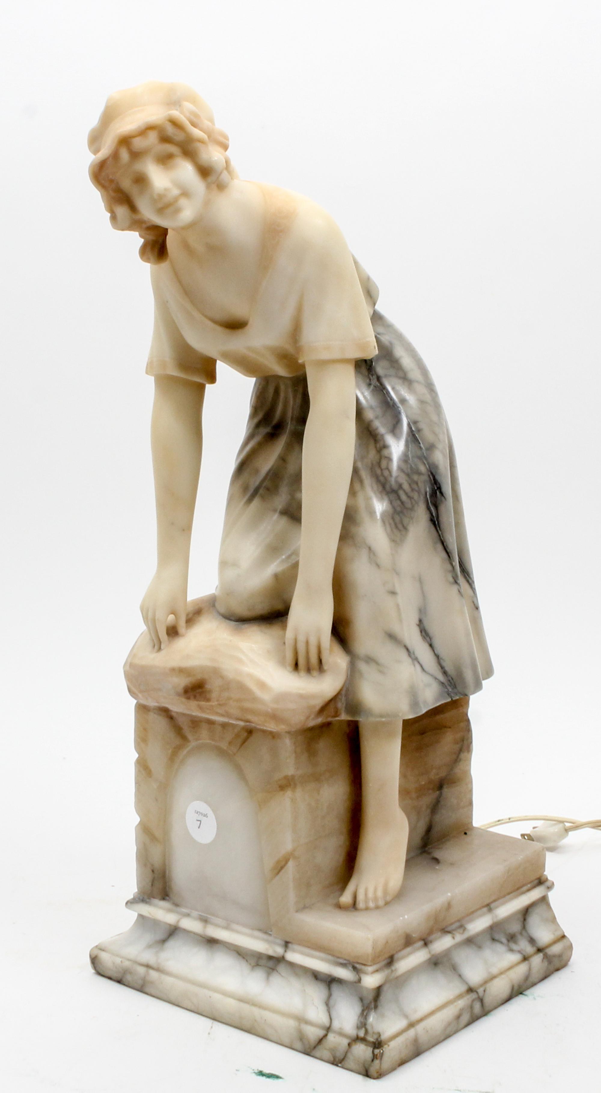 A Marble Alabaster Figural Lamp Height 21 inches. — EARLY 20TH CENTURY