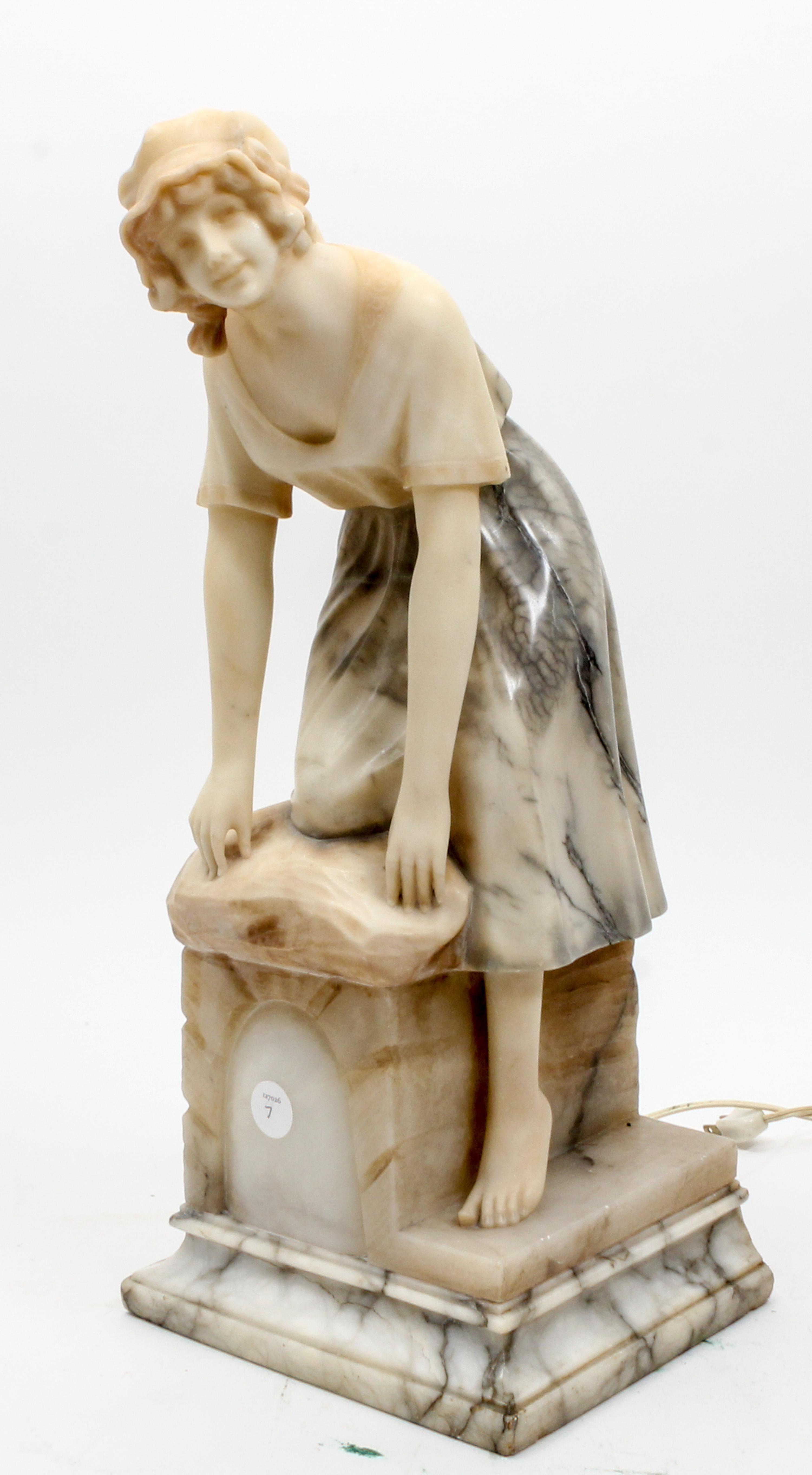 A Marble Alabaster Figural Lamp Height 21 inches. — EARLY 20TH CENTURY