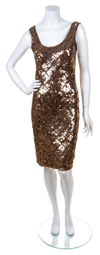A Cathy Hardwick Wool and Copper Sequin Sleeveless Dress, Size S.