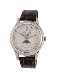ROLEX, REF. 8171 STAINLESS STEEL 'PADELLONE' TRIPLE CALENDAR MOONPHASE WATCH, CIRCA 1950