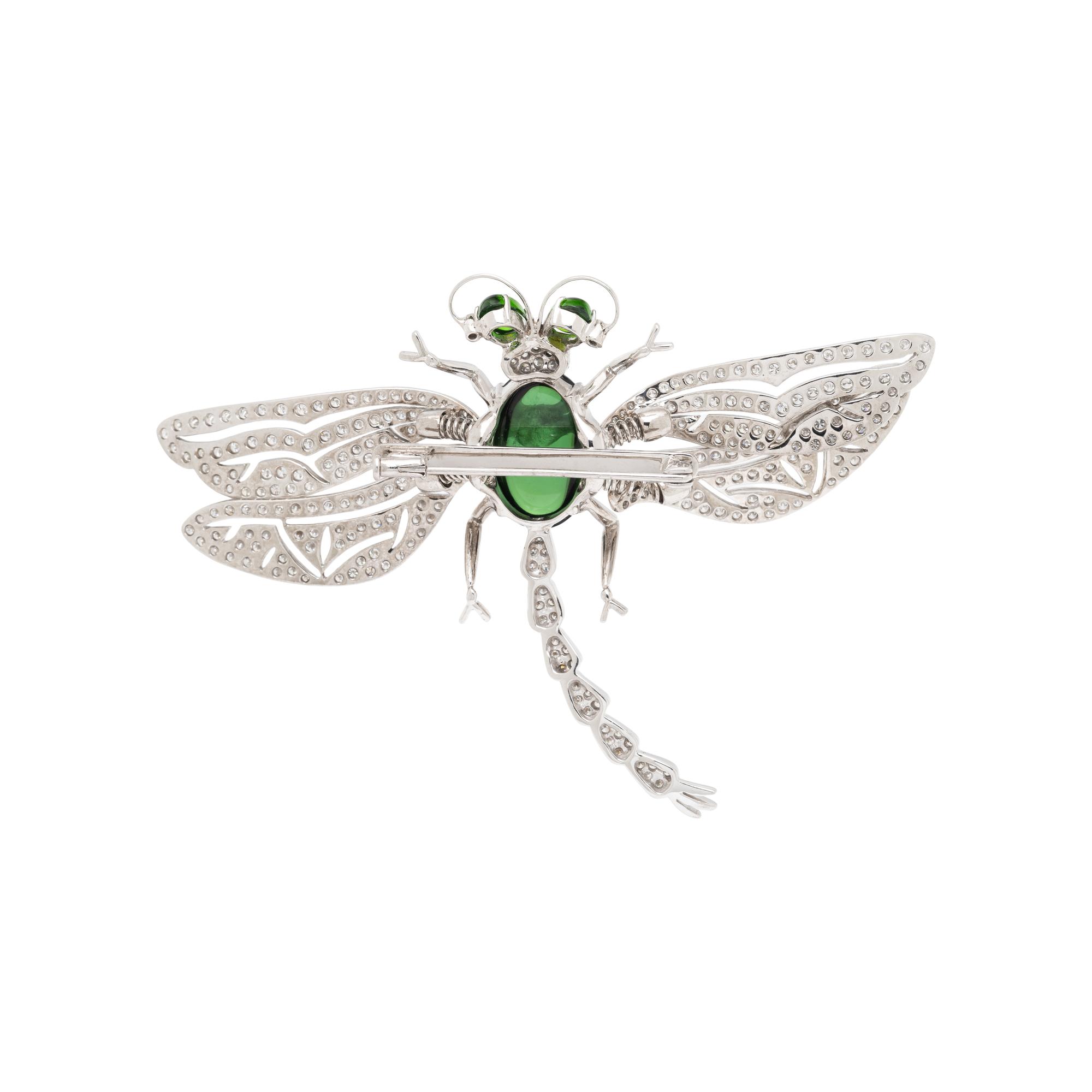 TOURMALINE, DIAMOND, AND WHITE GOLD 'EN TREMBLANT' DRAGONFLY BROOCH