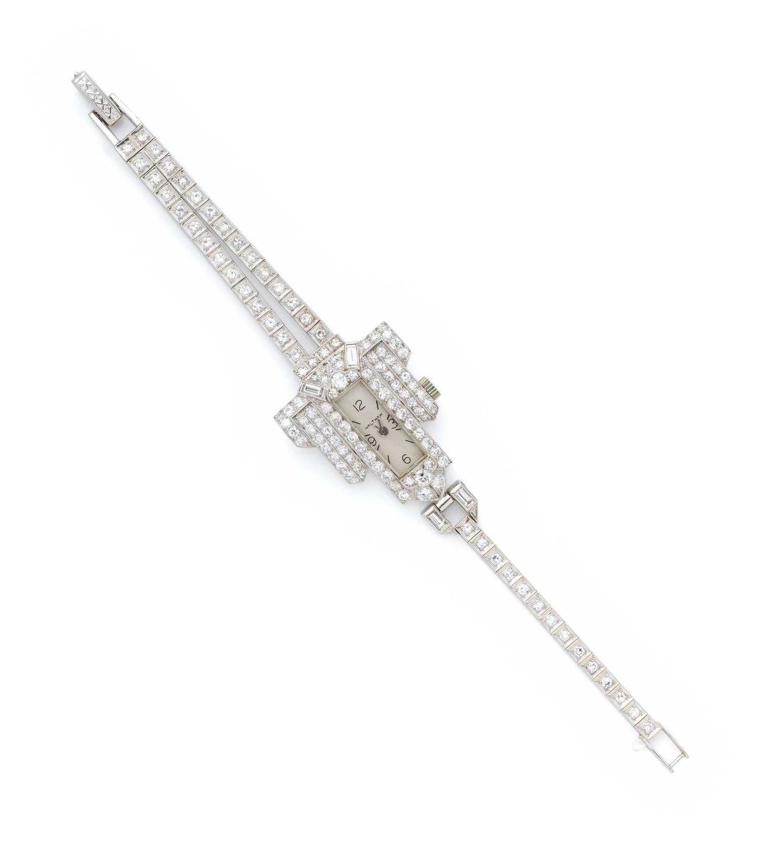 WALTHAM, 14K WHITE GOLD AND DIAMOND WRISTWATCH