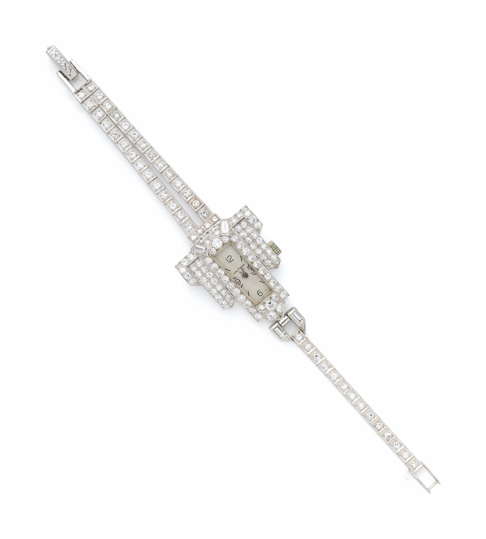 WALTHAM, 14K WHITE GOLD AND DIAMOND WRISTWATCH